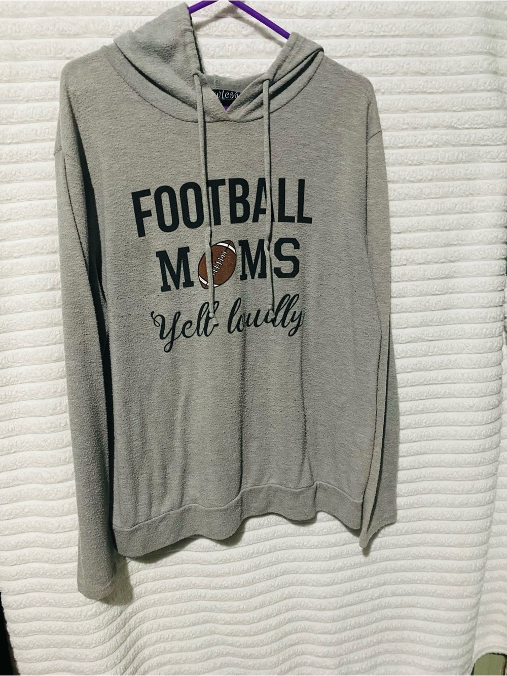 Flawless Gray 'Football Moms Yell Loudly' Hooded Crew Sweater